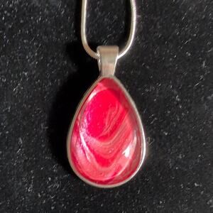 Red Teardrop Pendant Necklace Handmade Painted With Gift Box